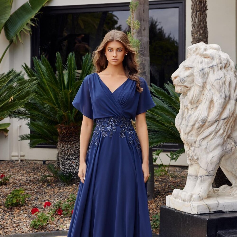 New Navy Blue A-Line Chiffon Gown for Sophisticated Mother of the Bride NX ME152